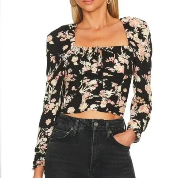 Free People "Hilary" floral print Keyhole Neck Top - Picture 1 of 6